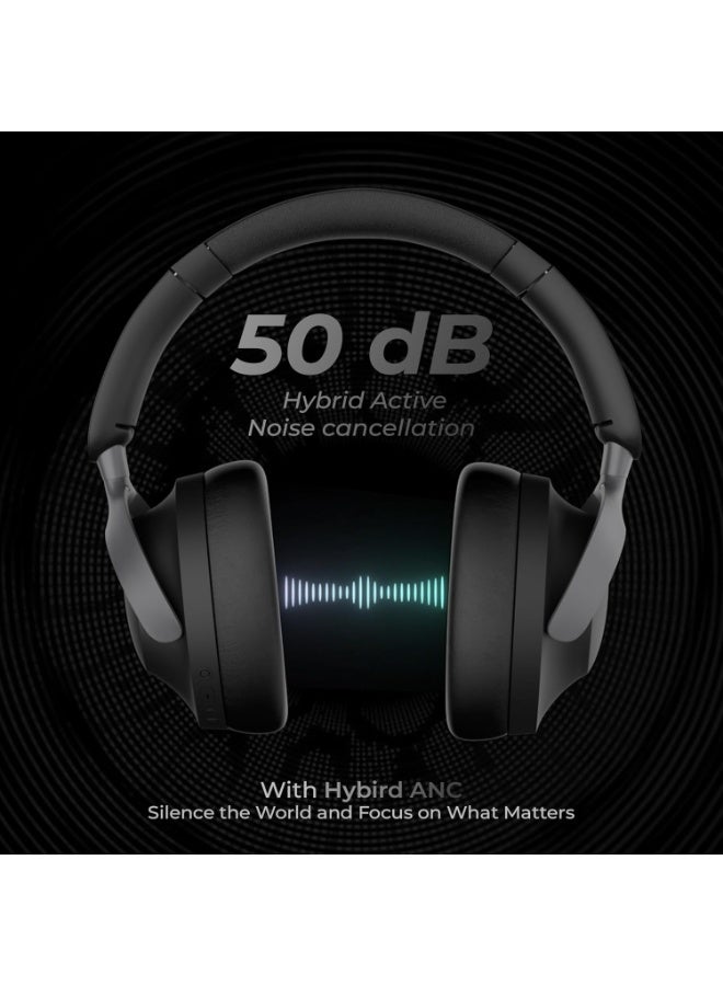 ZEBRONICS SILENCIO 111, Wireless Headphone, Hybrid ANC (50dB), 55*Hrs Backup, Transparency Mode, 40mm Titanium Drivers, 3 EQ Modes, ENC, Gaming Mode, Dual Pairing, Rapid Charge, Bluetooth v5.4 (Black) - Image 5